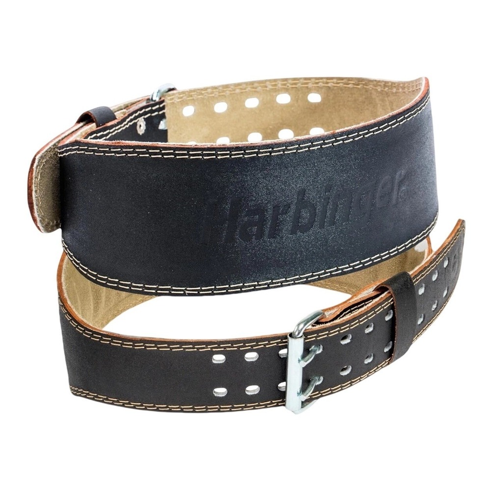 Harbinger M 4" Leather Weightlifting Belt Double-Stitched Padded Suede Interior